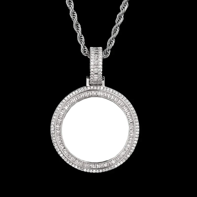 3D Solid Double-Row Micro-Inlaid Custom Photo Round Pendant - 35mm