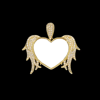 3D Solid Heart and Thorn Wings Custom Photo Round Pendant - 45mm