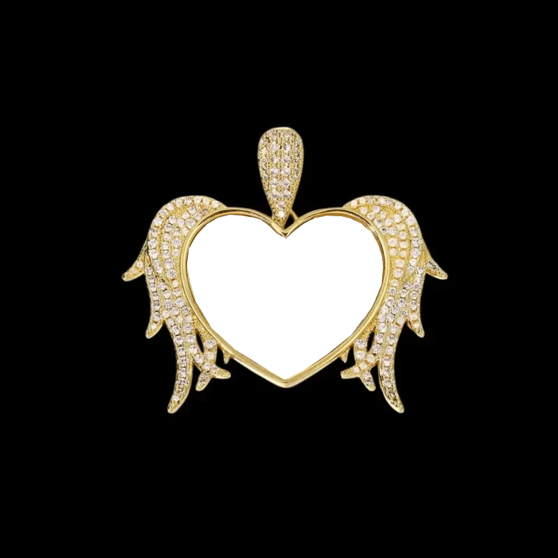 3D Solid Heart and Thorn Wings Custom Photo Round Pendant - 45mm