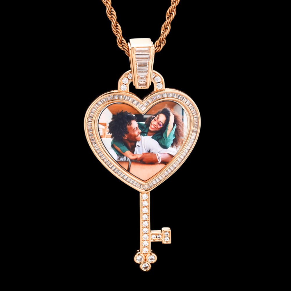 3D Solid Key Heart Custom Photo Pendant - 37mm
