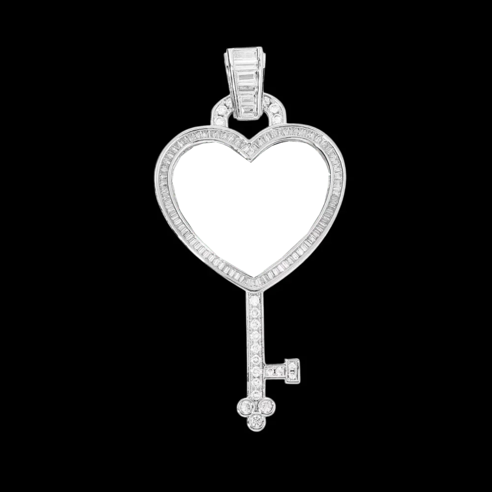 3D Solid Key Heart Custom Photo Pendant - 37mm