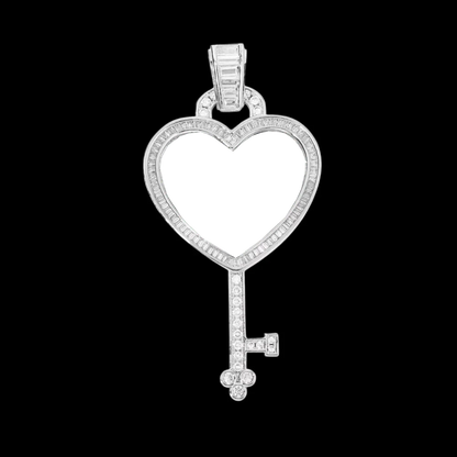 3D Solid Key Heart Custom Photo Pendant - 37mm