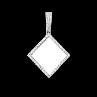 3D Solid Rhombus Custom Photo Pendant in Yellow Gold - 38mm