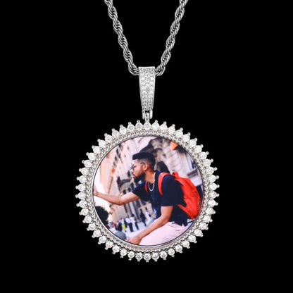 3D Solid Spiked Round Custom Photo Pendant - 48mm