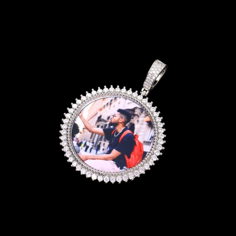 3D Solid Spiked Round Custom Photo Pendant - 48mm