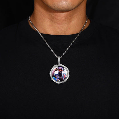3D Solid Spiked Round Custom Photo Pendant - 48mm