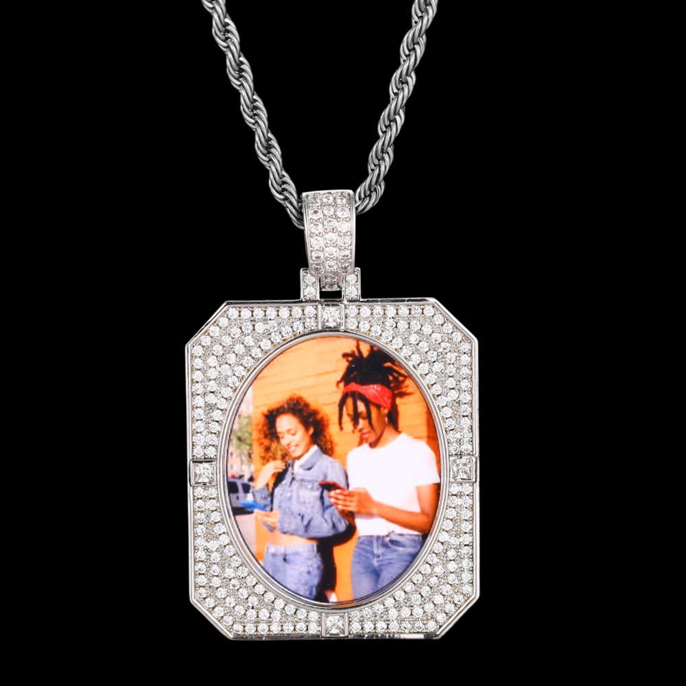3D Solid Square Oval Custom Photo Pendant - 35mm