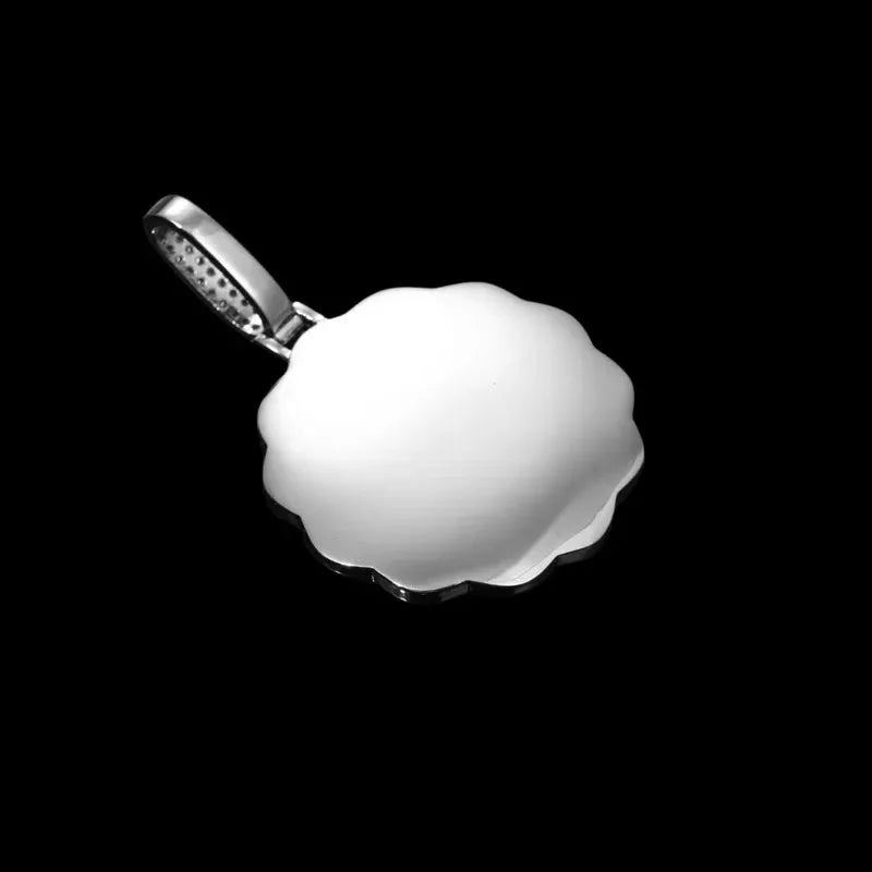 3D Vine Round Solid Custom Photo Pendant in White Gold - 38mm
