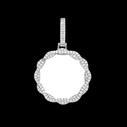 3D Vine Round Solid Custom Photo Pendant in White Gold - 38mm