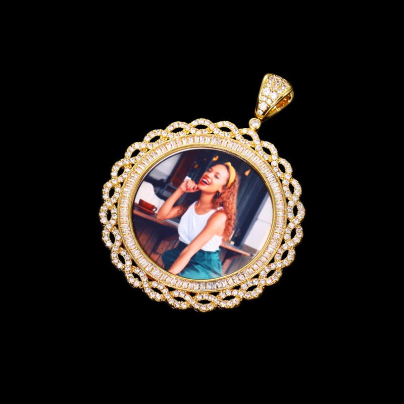 3D Vine Round Solid Photo Custom Commemorative Pendant - 45mm