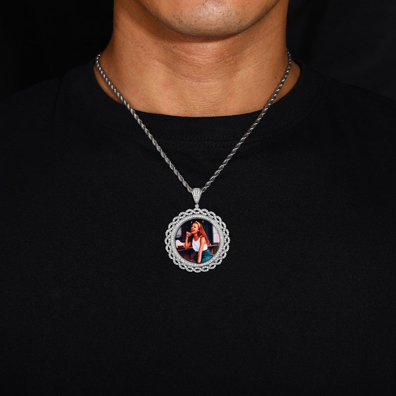 3D Vine Round Solid Photo Custom Commemorative Pendant - 45mm