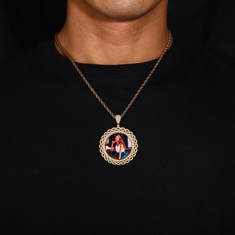 3D Vine Round Solid Photo Custom Commemorative Pendant - 45mm