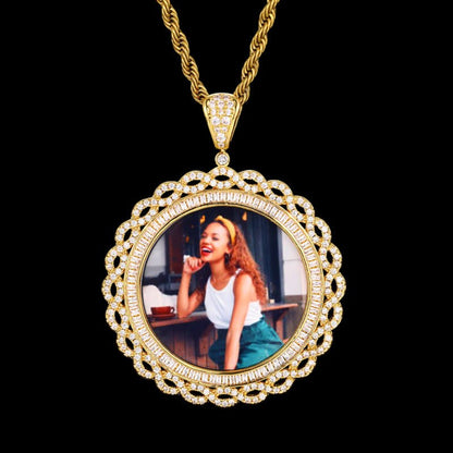 3D Vine Round Solid Photo Custom Commemorative Pendant - 45mm