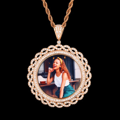 3D Vine Round Solid Photo Custom Commemorative Pendant - 45mm