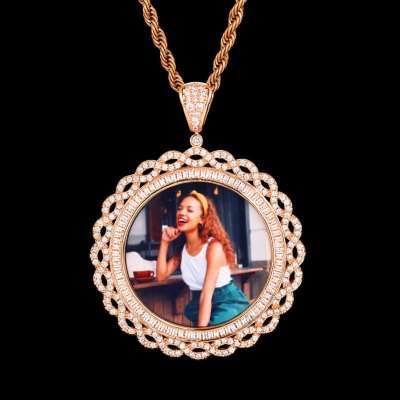 3D Vine Round Solid Photo Custom Commemorative Pendant - 45mm
