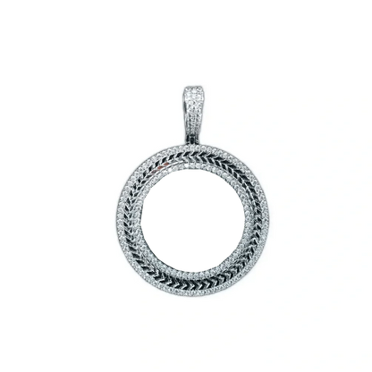 3D Wheat-Ear Double-Row Diamond Round Iced-Out Photo Pendant - 45mm