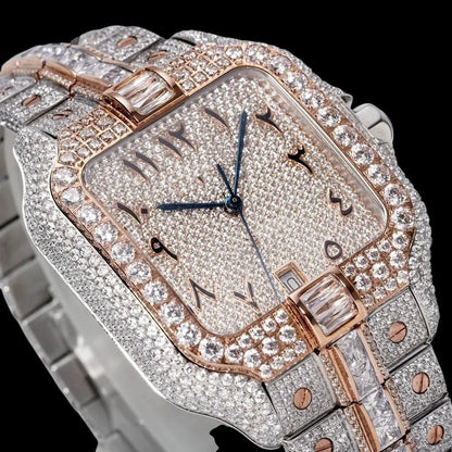 40mm Large VVS Moissanite Square Watch – Rose Gold Custom Edition