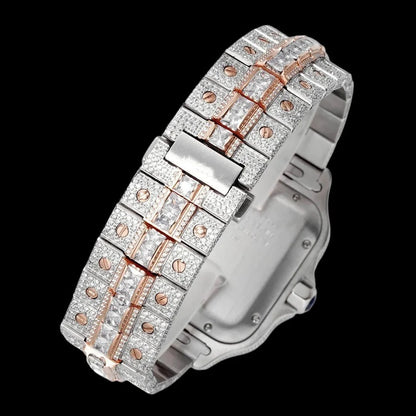 40mm Large VVS Moissanite Square Watch – Rose Gold Custom Edition
