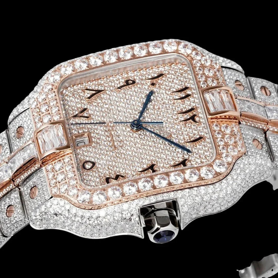 40mm Large VVS Moissanite Square Watch – Rose Gold Custom Edition