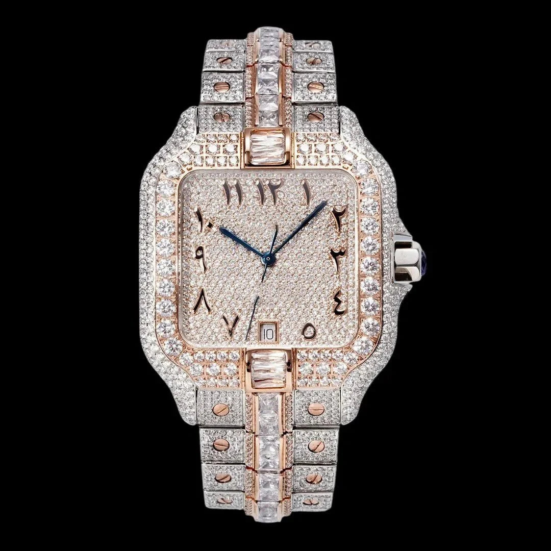 40mm Large VVS Moissanite Square Watch – Rose Gold Custom Edition