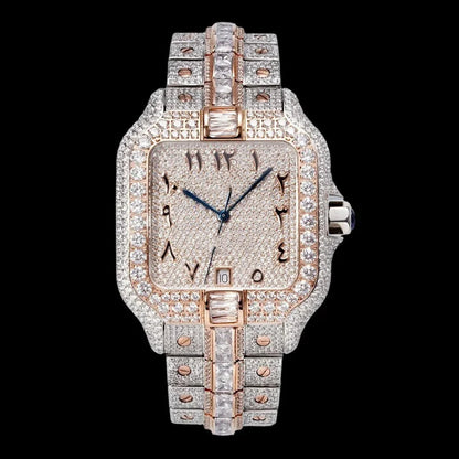 40mm Large VVS Moissanite Square Watch – Rose Gold Custom Edition