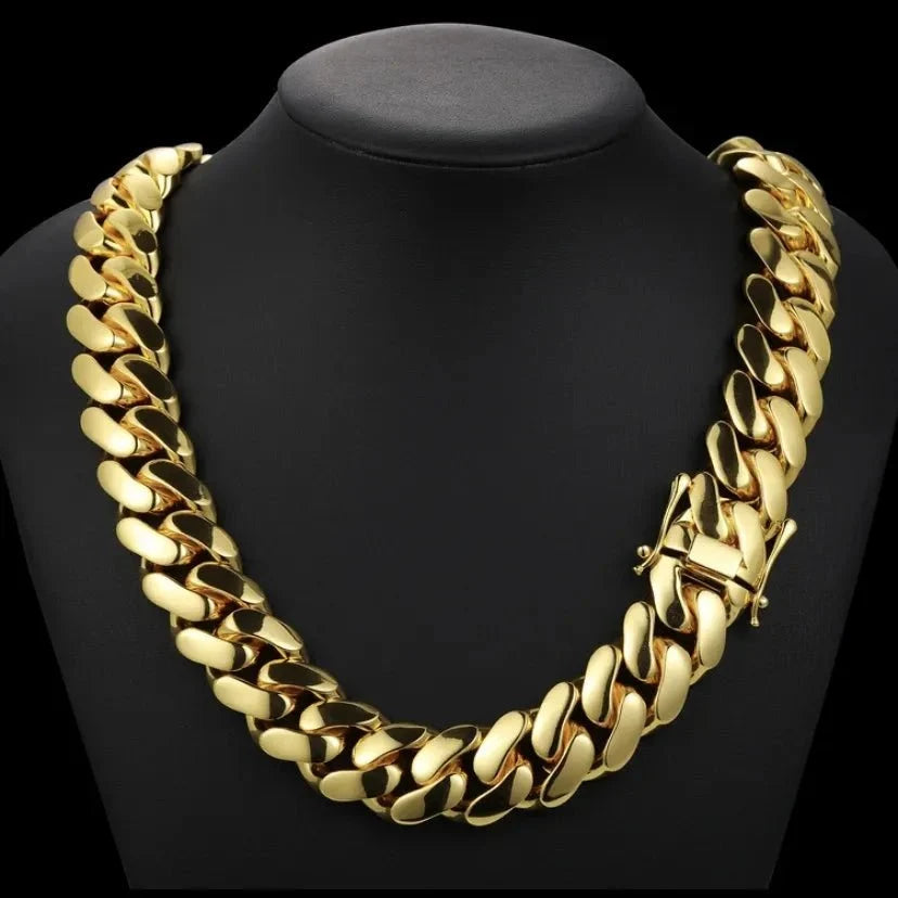 Solid Men's Cuban Necklace 18K Gold - 10MM/14MM/18MM/20MM