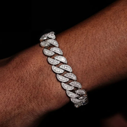 5A Prong Iced Cuban Link Bracelet in White Gold - 14mm