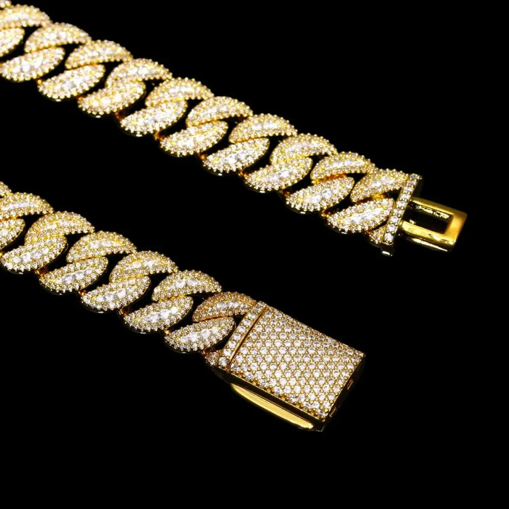 5A Prong Iced Cuban Link Bracelet in White Gold - 14mm