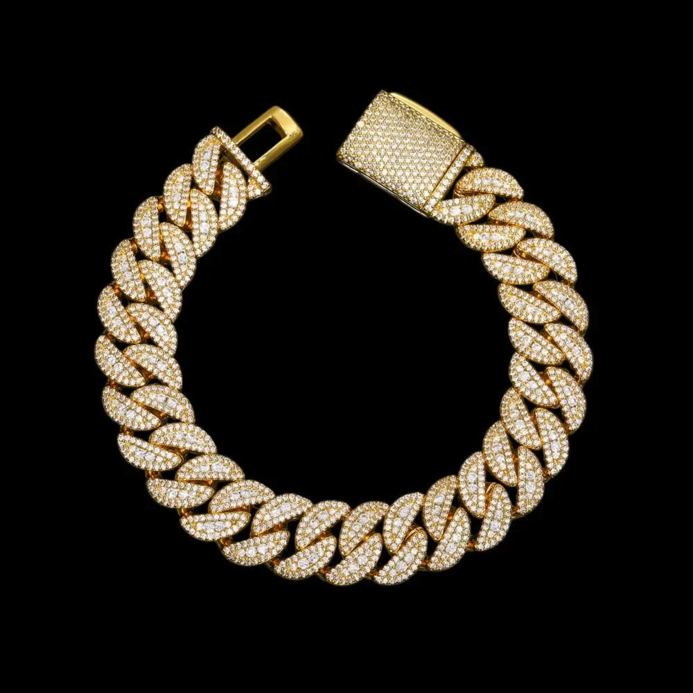 5A Prong Iced Cuban Link Bracelet in White Gold - 14mm