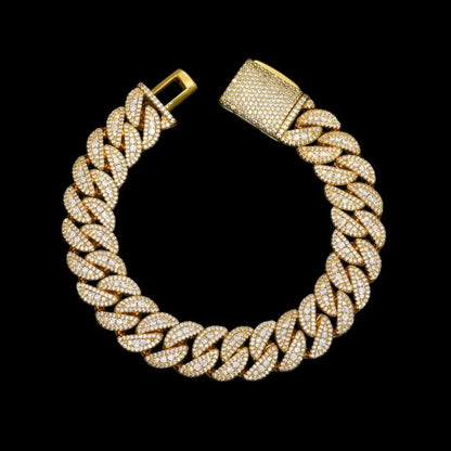 5A Prong Iced Cuban Link Bracelet in Yellow Gold - 14mm