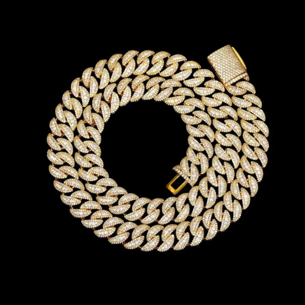 5A Prong Iced Cuban Link Chain in White Gold - 14mm