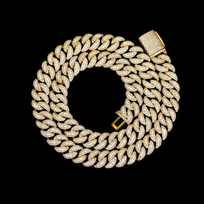 5A Prong Iced Cuban Link Chain in White Gold - 14mm