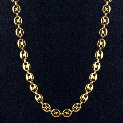 7mm 22" Stainless Steel Coffee Bean Chain in Gold