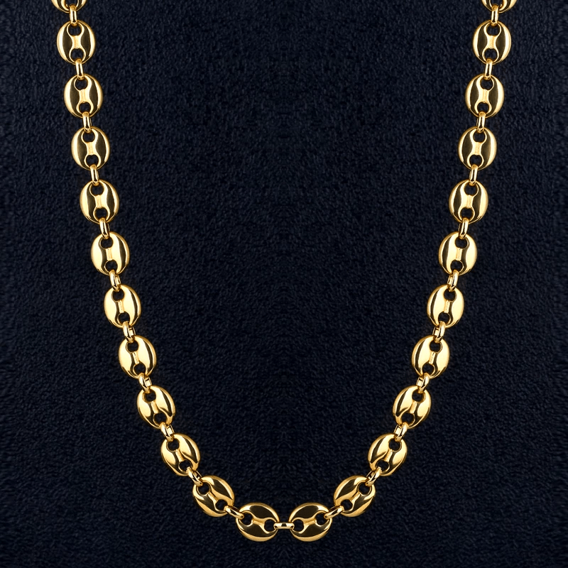 7mm 22" Stainless Steel Coffee Bean Chain in Gold