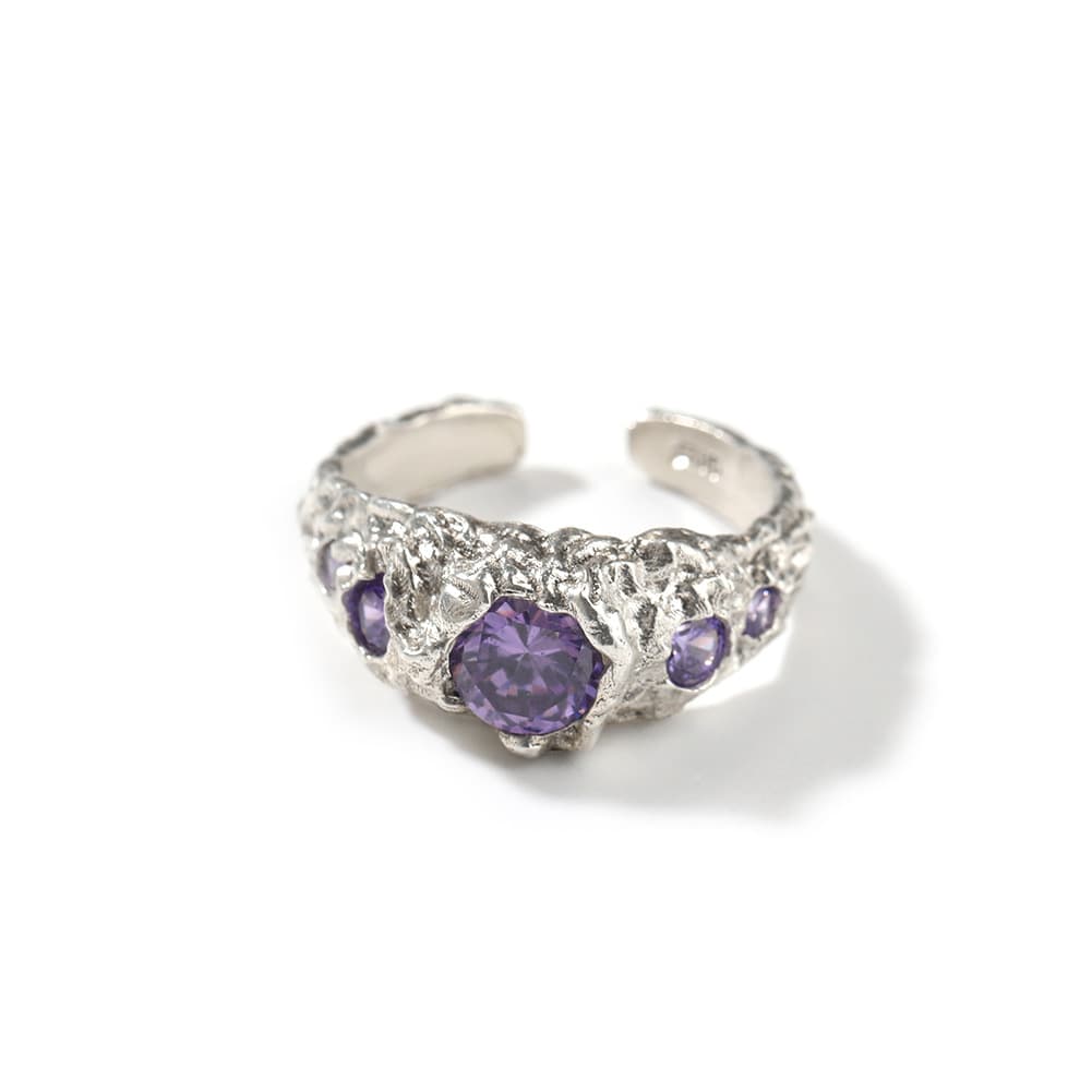 925 Silver Adjustable Ring with Purple Gemstone