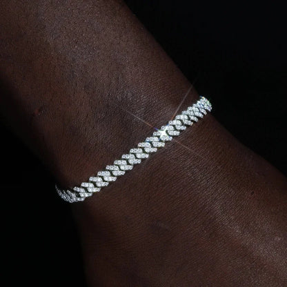 925S & VVS Moissanite Prong Cuban Bracelet - 6.5mm