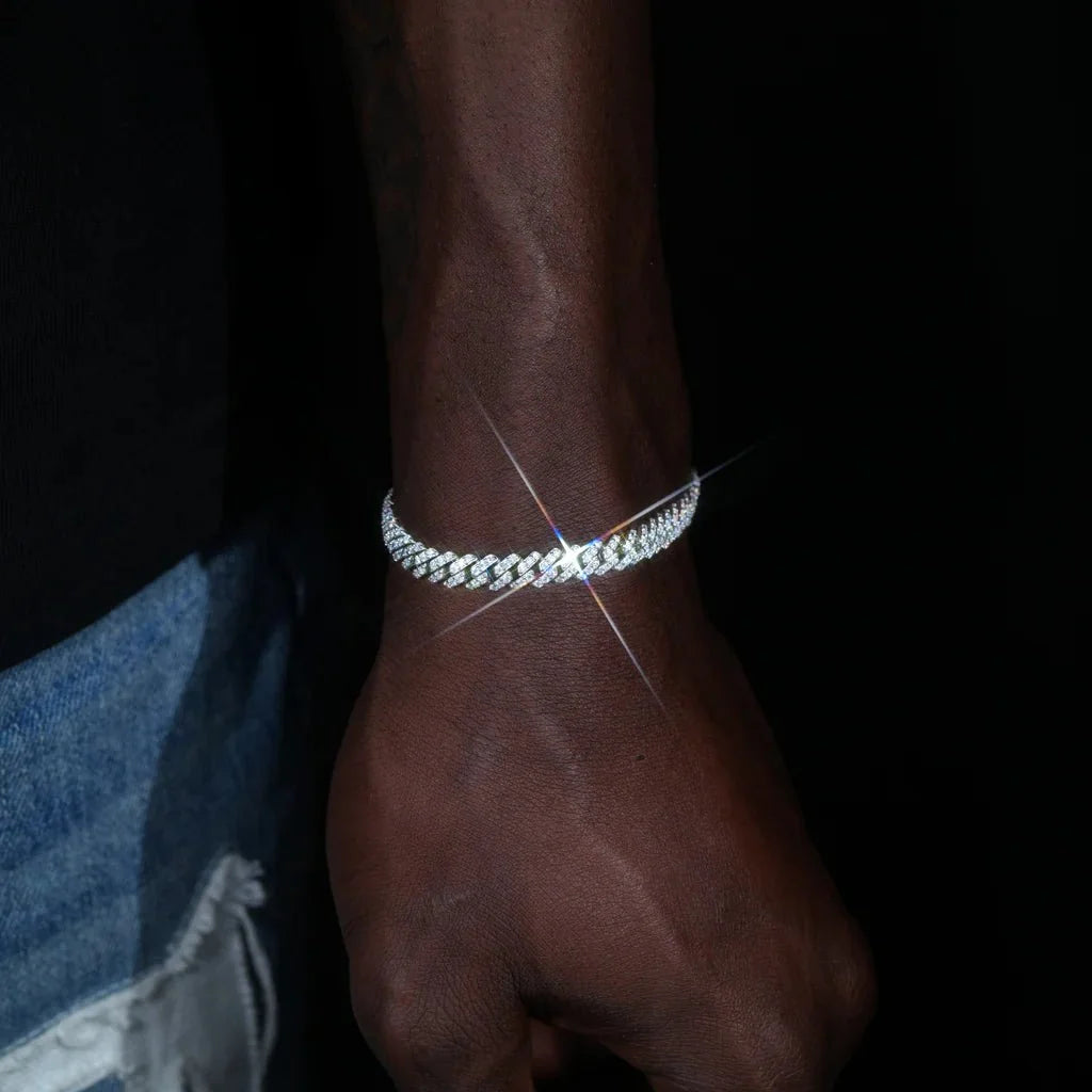 925S & VVS Moissanite Prong Cuban Bracelet - 6.5mm