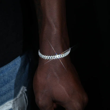925S & VVS Moissanite Prong Cuban Bracelet - 6.5mm