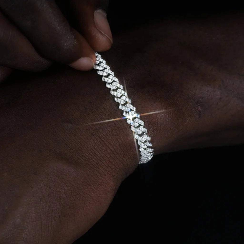 925S & VVS Moissanite Prong Cuban Bracelet - 6.5mm