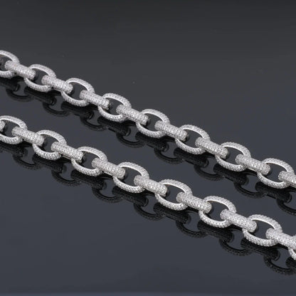 Annular Iced Prong Link Choker in White Gold - 12mm