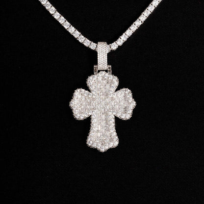 Baguette Cross Pendant in White Gold