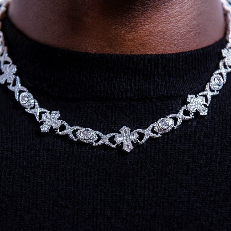Baguette Cross Evil Eye Chain - 16mm
