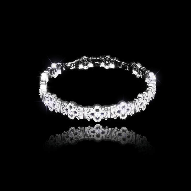 Baroque Diamond Quatrefoil Bracelet In White Gold