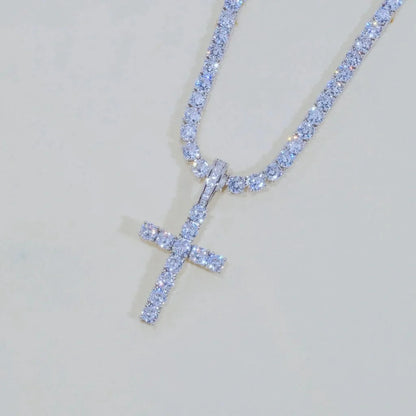 White Gold Cross + 4mm Tennis Chain - Bundle