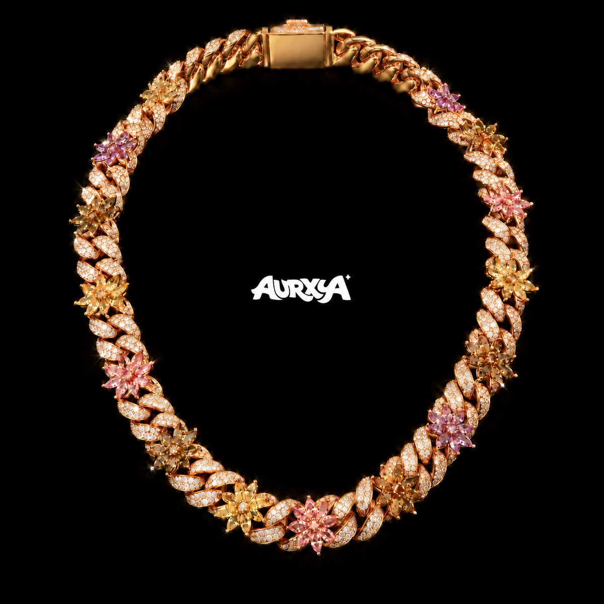 AURXYA Iced Flower Cuban Chain