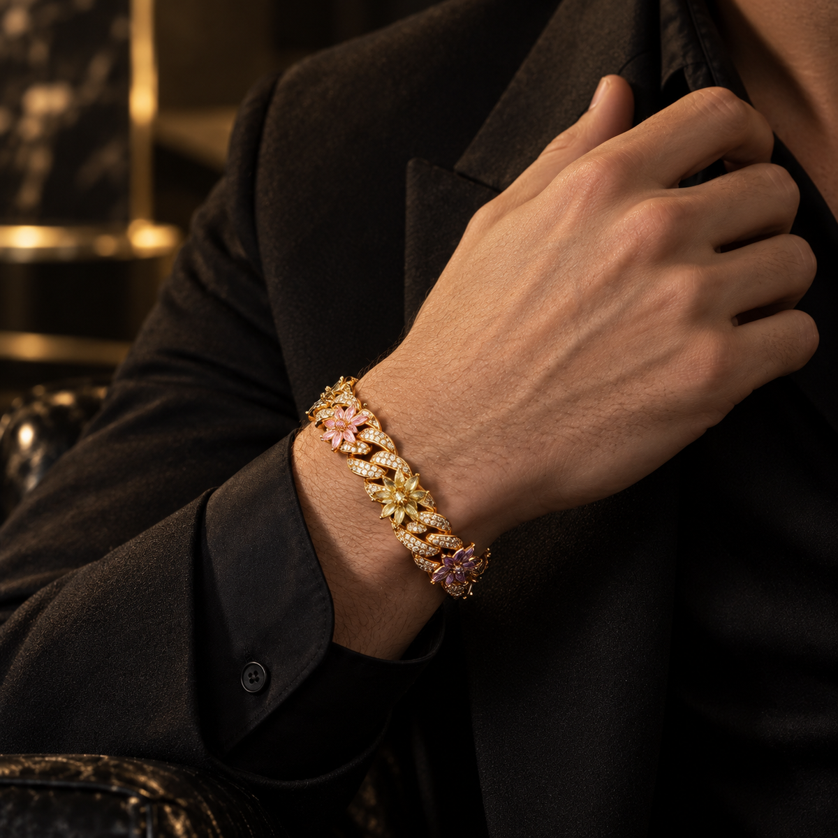 AURXYA Iced Flower Cuban Bracelet