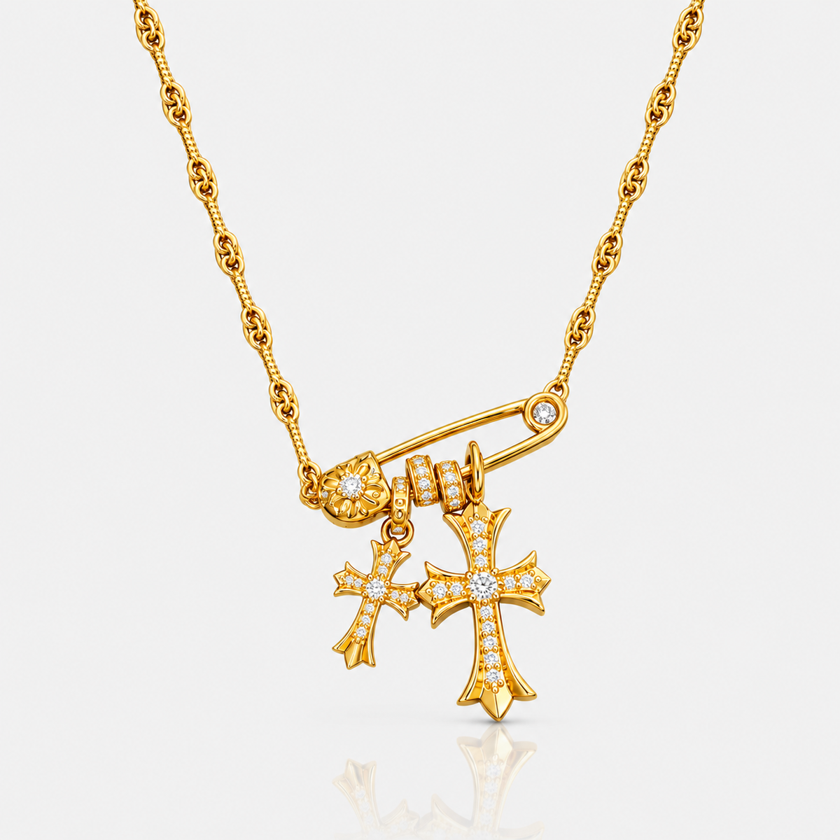 AURXYA Double Cross Safety Pin Necklace – Gold
