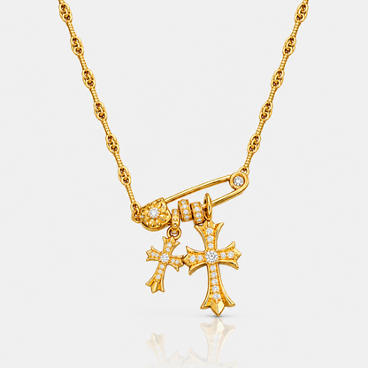 AURXYA Double Cross Safety Pin Necklace – Gold