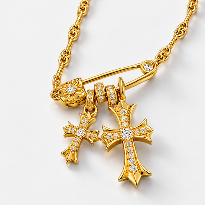 AURXYA Double Cross Safety Pin Necklace – Gold