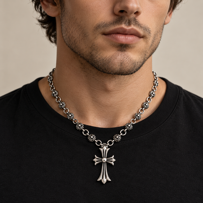 AURXYA Gothic Rosette Cross Necklace